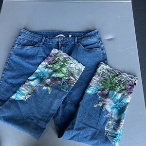 Soft Surroundings Blue Floral Embroidered Jeans